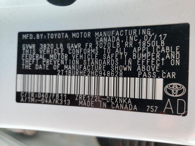 Photo 10 from auction – 2017 TOYOTA COROLLA L with VIN 2T1BURHE2HC948628