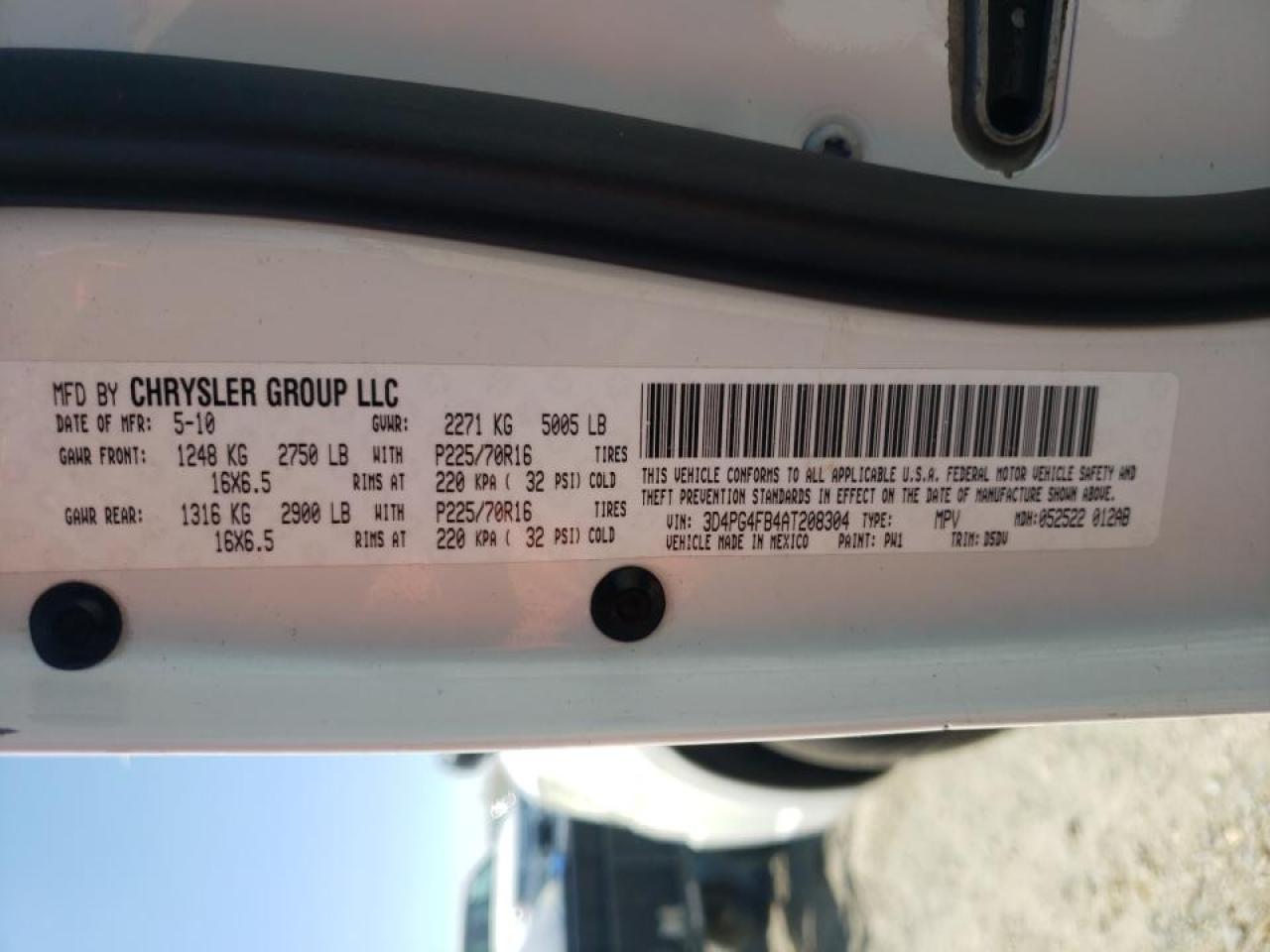 Photo 10 from auction – 2010 DODGE JOURNEY SE with VIN 3D4PG4FB4AT208304