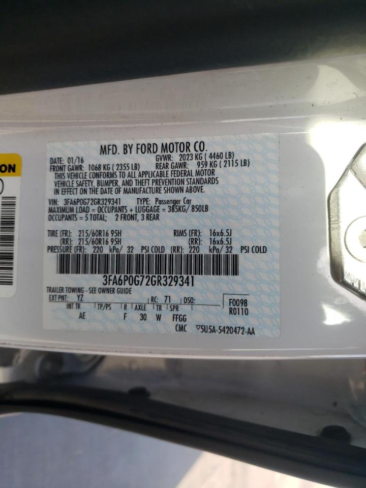 Photo 10 from auction – 2016 FORD FUSION S with VIN 3FA6P0G72GR329341