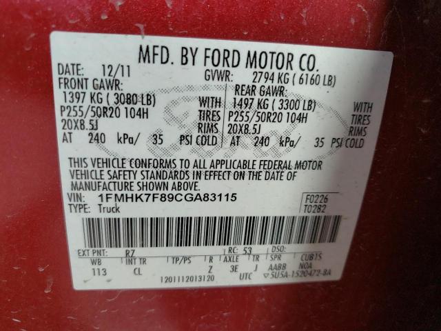 Photo 10 from auction – 2012 FORD EXPLORER L with VIN 1FMHK7F89CGA83115