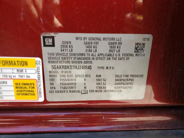 Photo 10 from auction – 2017 BUICK ENCLAVE with VIN 5GAKRBKD7HJ248845