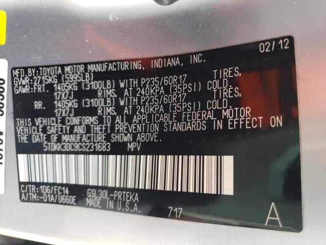 Photo 10 from auction – 2012 TOYOTA SIENNA LE with VIN 5TDKK3DC9CS231683
