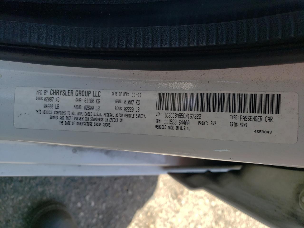 Photo 10 from auction – 2012 CHRYSLER 200 LX with VIN 1C3CCBAB5CN167322
