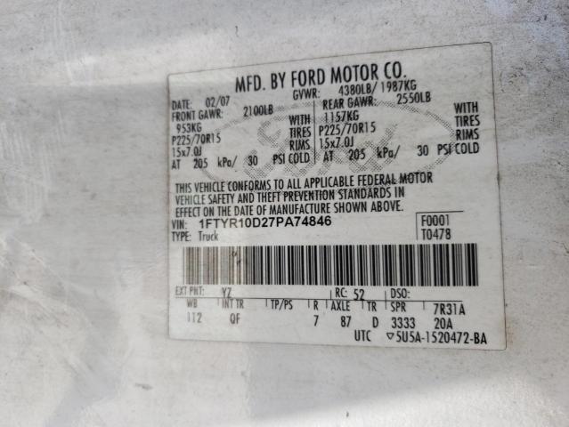 Photo 10 from auction – 2007 FORD RANGER with VIN 1FTYR10D27PA74846