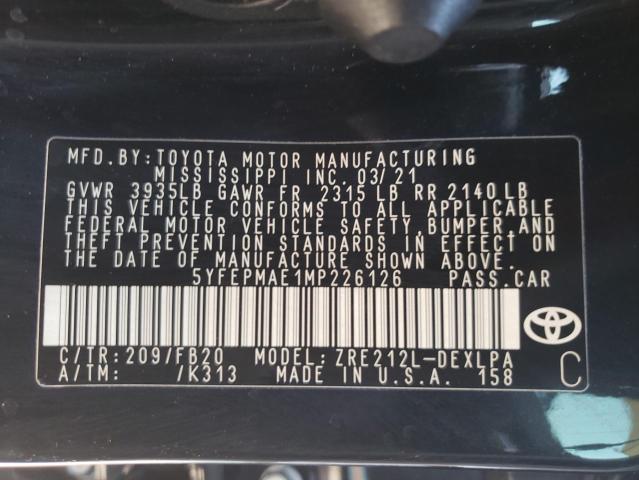 Photo 10 from auction – 2021 TOYOTA COROLLA LE with VIN 5YFEPMAE1MP226126