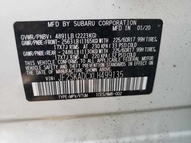 Photo 10 from auction – 2020 SUBARU FORESTER with VIN JF2SKADCXLH499135