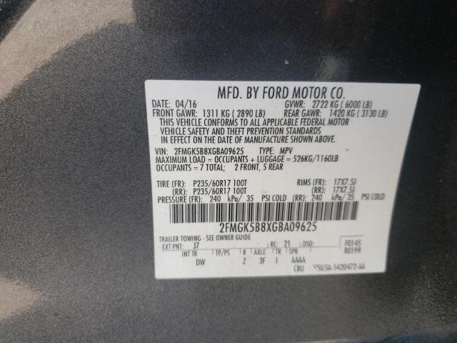 Photo 10 from auction – 2016 FORD FLEX SE with VIN 2FMGK5B8XGBA09625