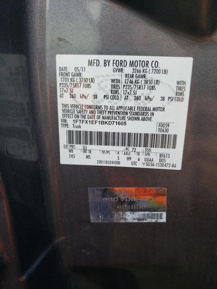 Photo 10 from auction – 2011 FORD F150 SUPER with VIN 1FTFX1EF1BKD71605