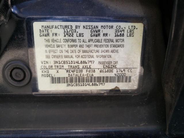 Photo 10 from auction – 2004 NISSAN SENTRA 1.8 with VIN 3N1CB51D14L886797