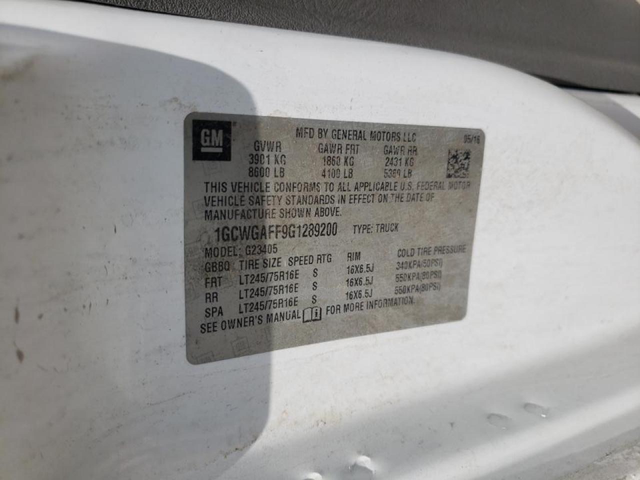 Photo 10 from auction – 2016 CHEVROLET EXPRESS G2 with VIN 1GCWGAFF9G1289200