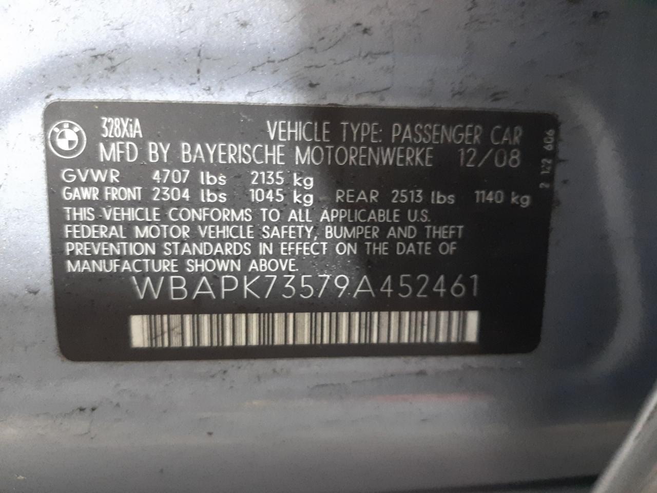 Photo 10 from auction – 2009 BMW 328 XI with VIN WBAPK73579A452461