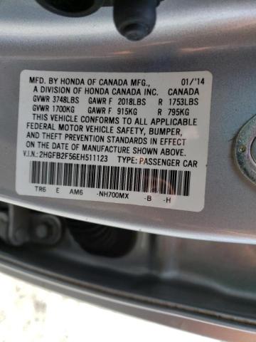 Photo 10 from auction – 2014 HONDA CIVIC LX with VIN 2HGFB2F56EH511123