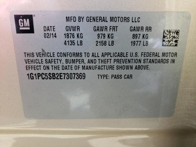 Photo 10 from auction – 2014 CHEVROLET CRUZE LT with VIN 1G1PC5SB2E7307369