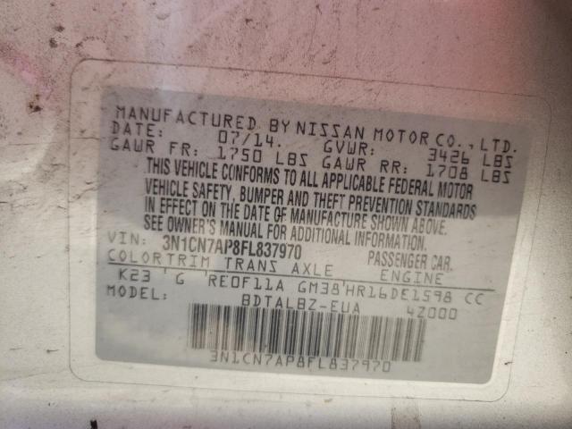 Photo 10 from auction – 2015 NISSAN VERSA S with VIN 3N1CN7AP8FL837970