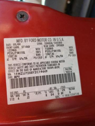 Photo 10 from auction – 2000 FORD EXPLORER X with VIN 1FMZU72X8YZC19449