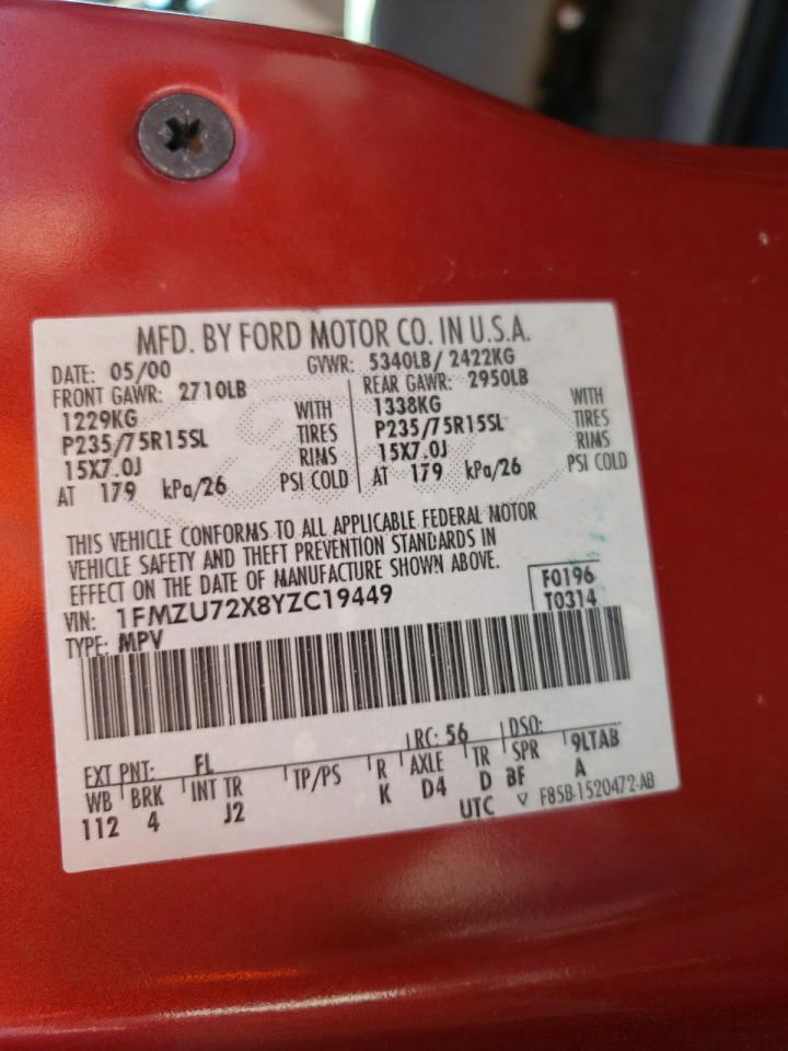 Photo 20 from auction – 2000 FORD EXPLORER X with VIN 1FMZU72X8YZC19449