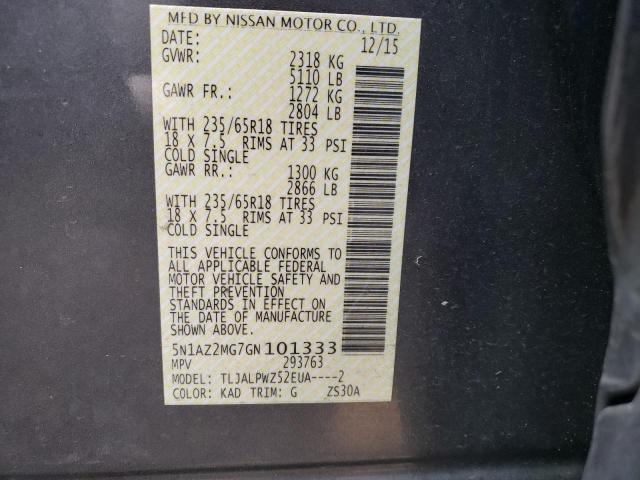 Photo 10 from auction – 2016 NISSAN MURANO S with VIN 5N1AZ2MG7GN101333