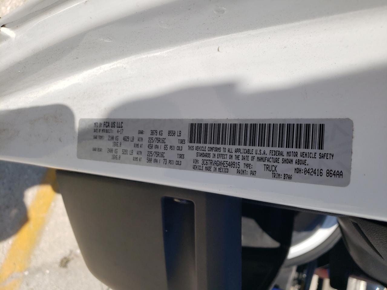 Photo 10 from auction – 2017 RAM PROMASTER with VIN 3C6TRVAGXHE540915