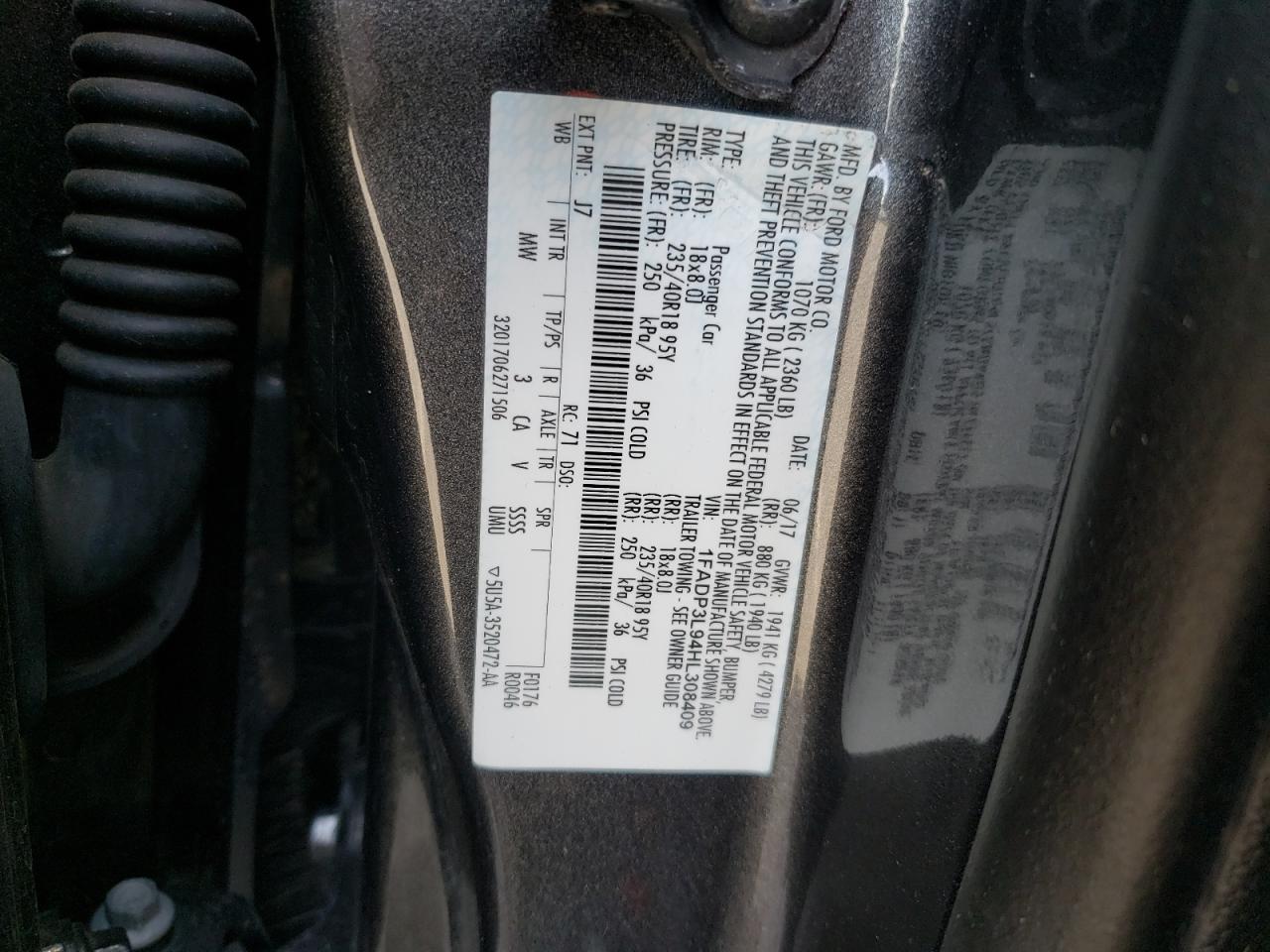 Photo 10 from auction – 2017 FORD FOCUS ST with VIN 1FADP3L94HL308409