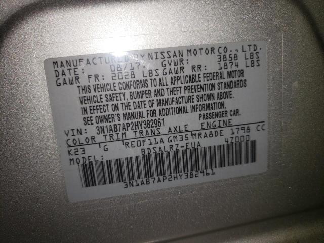 Photo 10 from auction – 2017 NISSAN SENTRA S with VIN 3N1AB7AP2HY382961