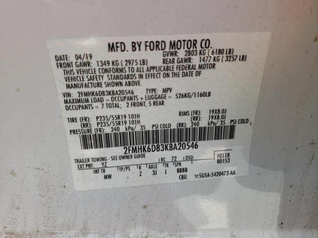 Photo 10 from auction – 2019 FORD FLEX LIMIT with VIN 2FMHK6D83KBA20546