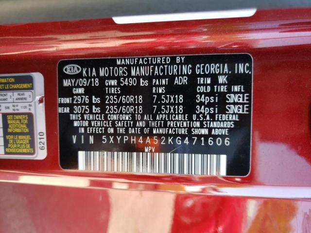 Photo 10 from auction – 2019 KIA SORENTO EX with VIN 5XYPH4A52KG471606
