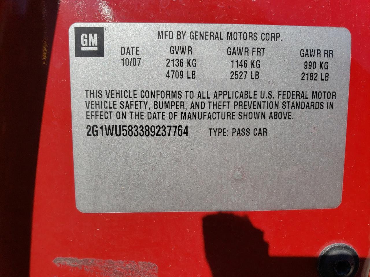 Photo 10 from auction – 2008 CHEVROLET IMPALA LTZ with VIN 2G1WU583389237764