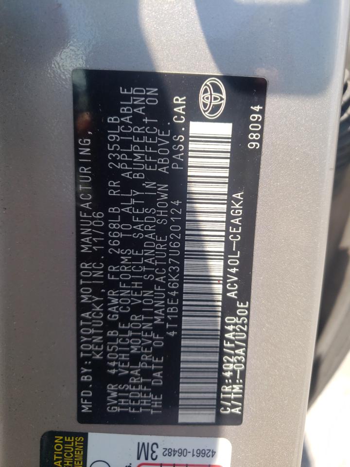 Photo 10 from auction – 2007 TOYOTA CAMRY CE with VIN 4T1BE46K37U620124