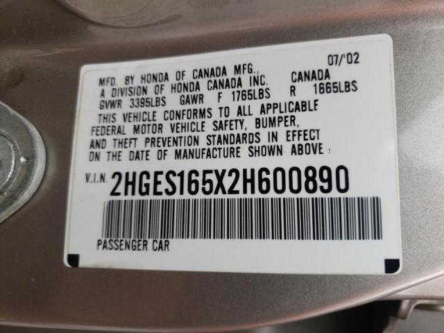 Photo 10 from auction – 2002 HONDA CIVIC LX with VIN 2HGES165X2H600890