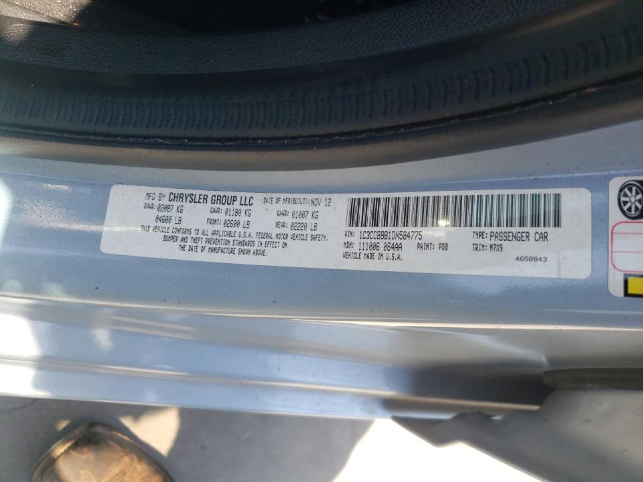 Photo 10 from auction – 2013 CHRYSLER 200 TOURIN with VIN 1C3CCBBB1DN584775