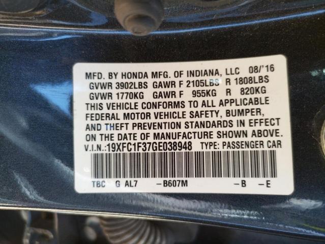 Photo 10 from auction – 2016 HONDA CIVIC EX with VIN 19XFC1F37GE038948