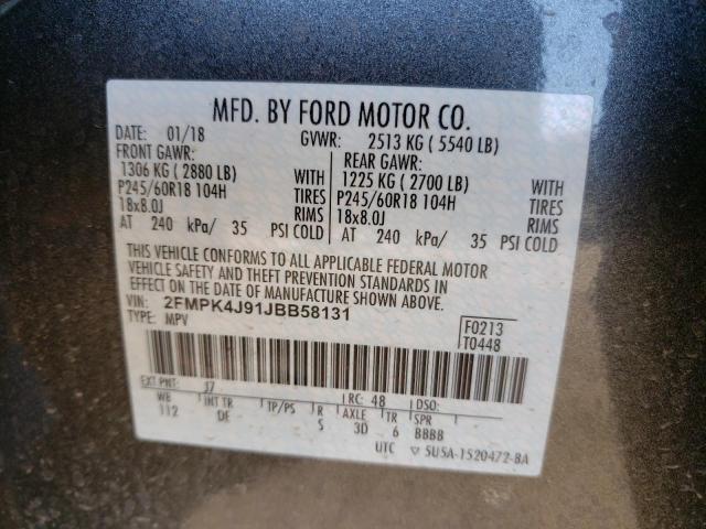 Photo 10 from auction – 2018 FORD EDGE SEL with VIN 2FMPK4J91JBB58131