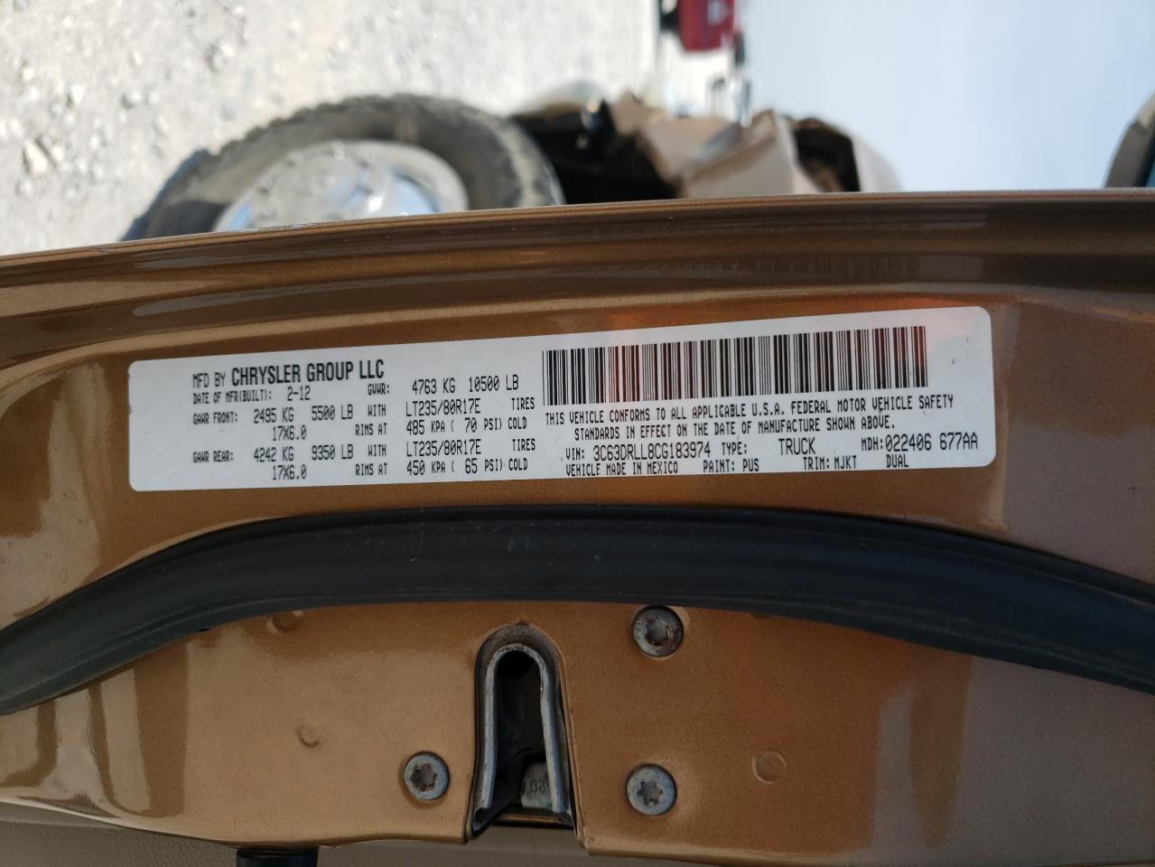 Photo 10 from auction – 2012 DODGE RAM 3500 S with VIN 3C63DRLL8CG183974