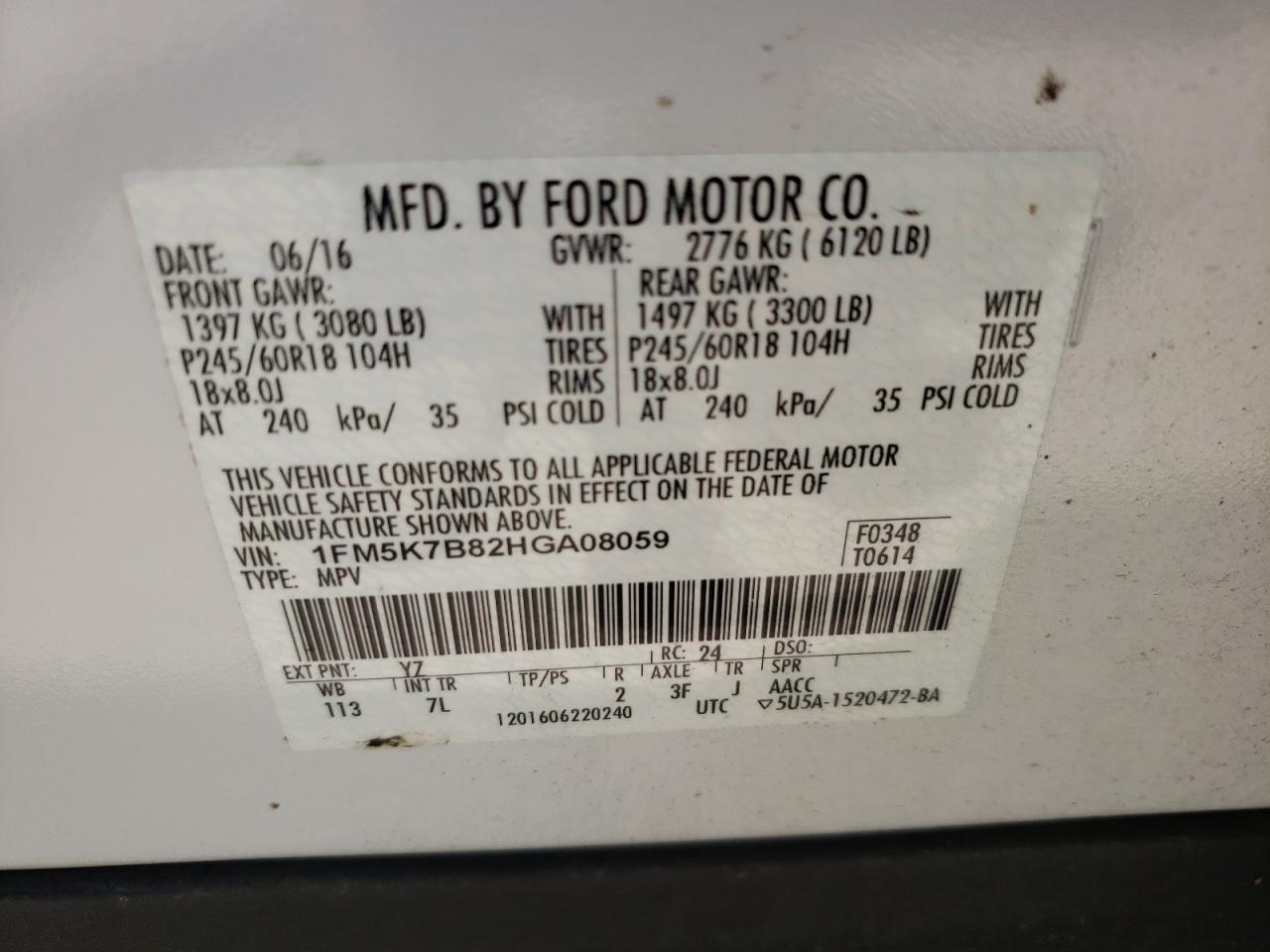 Photo 10 from auction – 2017 FORD EXPLORER with VIN 1FM5K7B82HGA08059