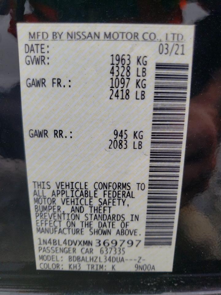 Photo 10 from auction – 2021 NISSAN ALTIMA SV with VIN 1N4BL4DVXMN369797