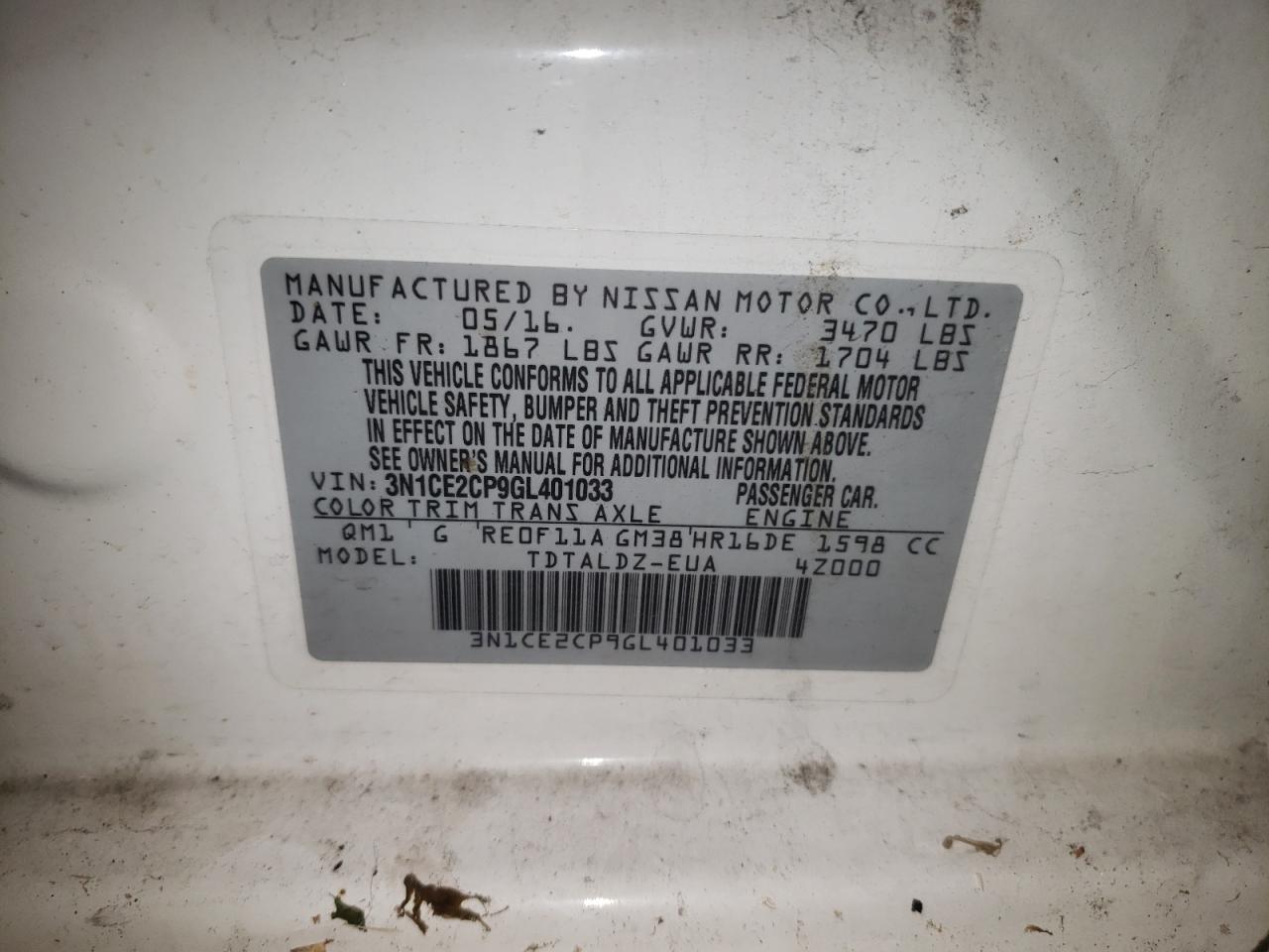 Photo 10 from auction – 2016 NISSAN VERSA NOTE with VIN 3N1CE2CP9GL401033