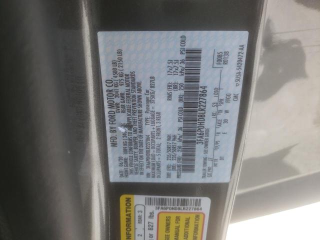 Photo 10 from auction – 2020 FORD FUSION SE with VIN 3FA6P0HD8LR227864
