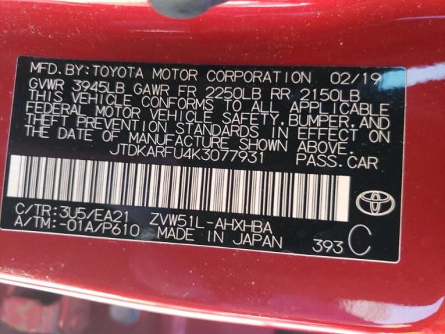 Photo 10 from auction – 2019 TOYOTA PRIUS with VIN JTDKARFU4K3077931