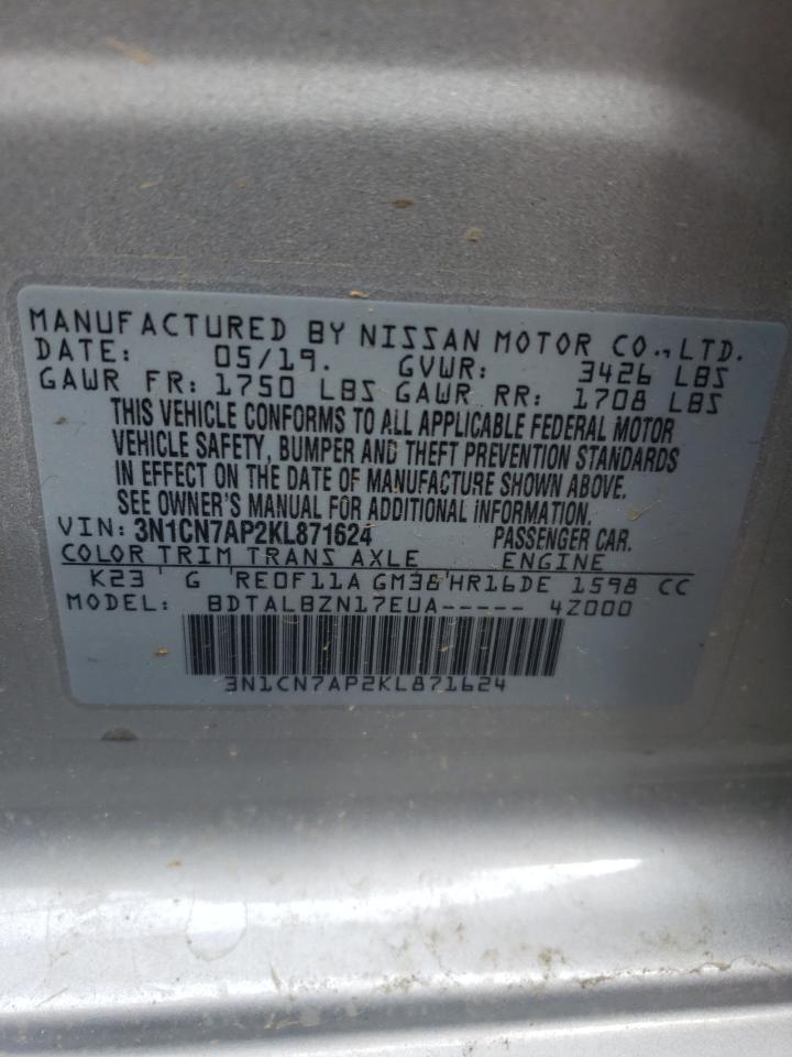 Photo 10 from auction – 2019 NISSAN VERSA S with VIN 3N1CN7AP2KL871624