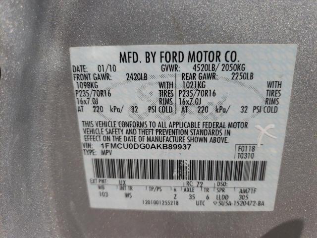 Photo 10 from auction – 2010 FORD ESCAPE XLT with VIN 1FMCU0DG0AKB89937