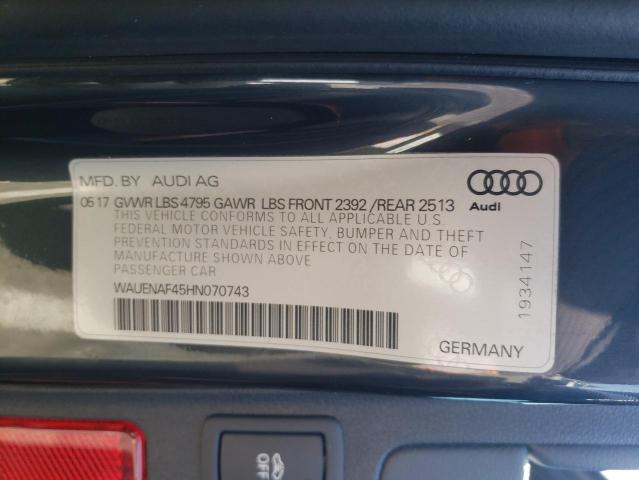 Photo 10 from auction – 2017 AUDI A4 PREMIUM with VIN WAUENAF45HN070743