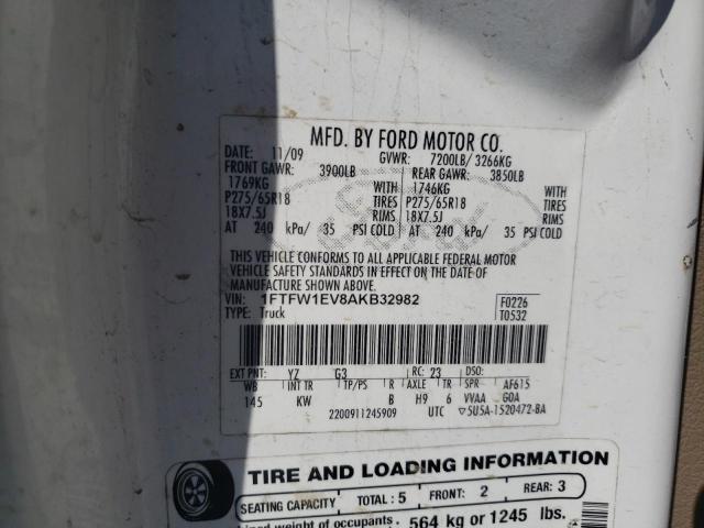 Photo 10 from auction – 2010 FORD F150 SUPER with VIN 1FTFW1EV8AKB32982