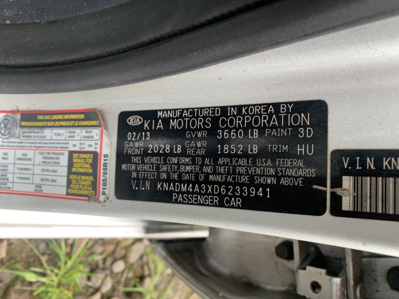 Photo 10 from auction – 2013 KIA RIO LX with VIN KNADM4A3XD6233941