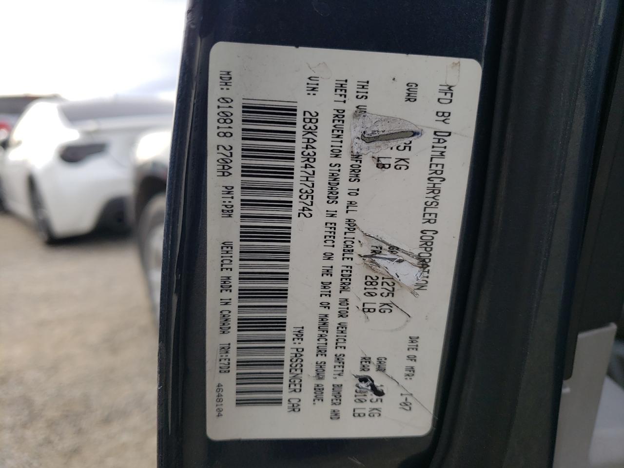Photo 10 from auction – 2007 DODGE CHARGER SE with VIN 2B3KA43R47H735742