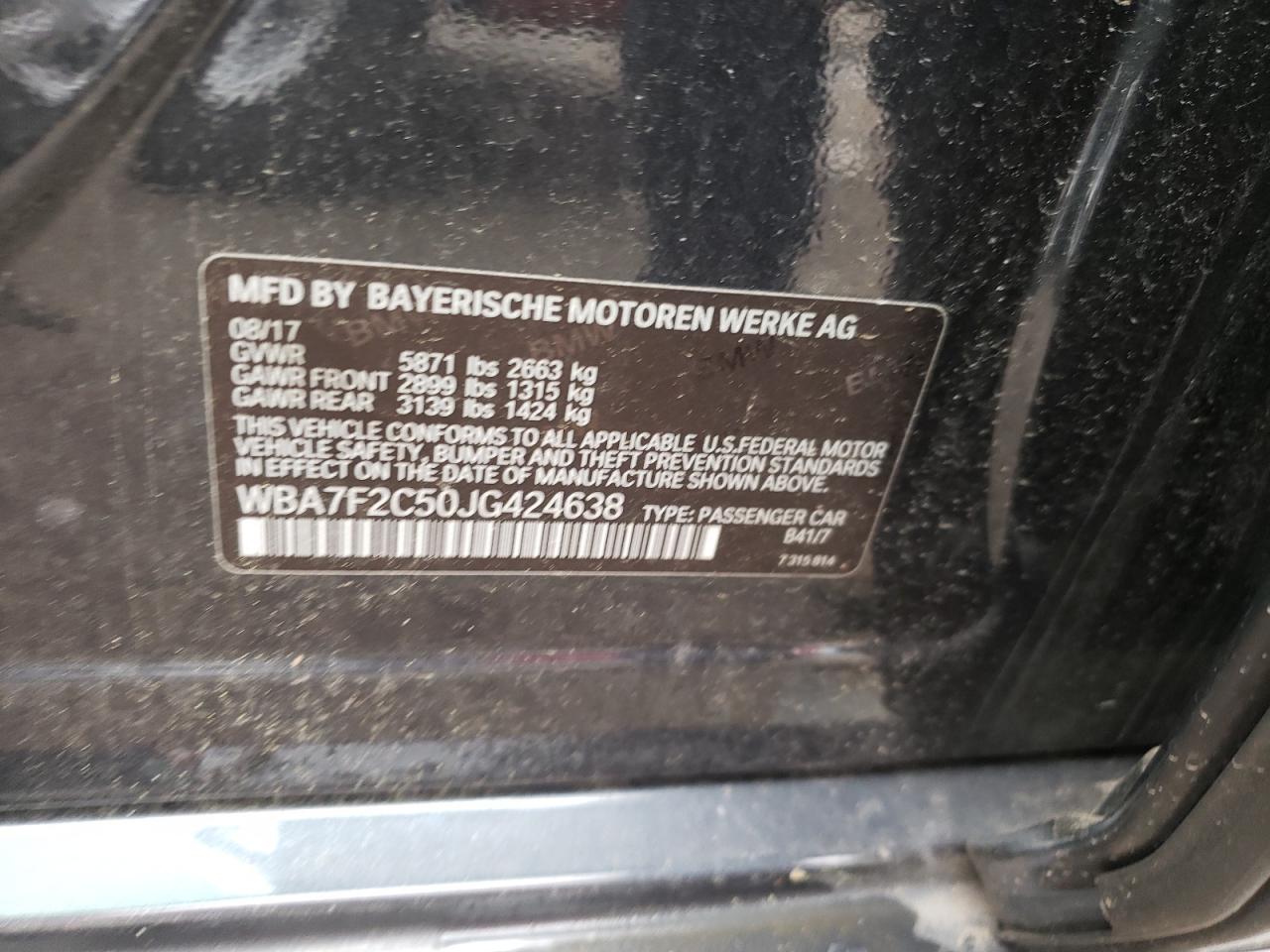 Photo 11 from auction – 2018 BMW 750 XI with VIN WBA7F2C50JG424638