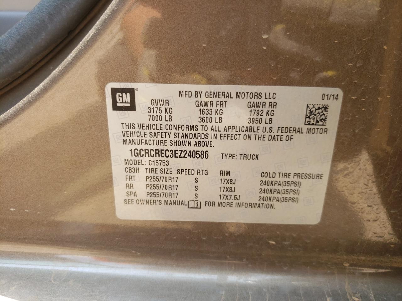 Photo 10 from auction – 2014 CHEVROLET SILVERADO with VIN 1GCRCREC3EZ240586