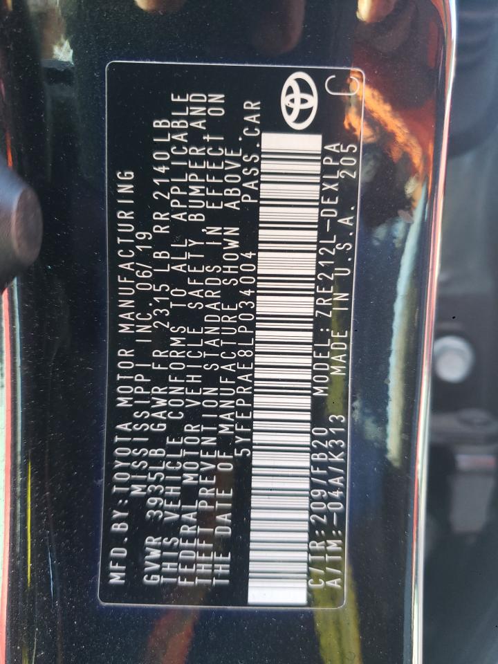 Photo 10 from auction – 2020 TOYOTA COROLLA LE with VIN 5YFEPRAE8LP034004