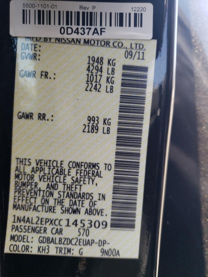 Photo 10 from auction – 2012 NISSAN ALTIMA S with VIN 1N4AL2EPXCC145309