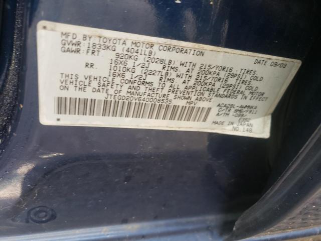 Photo 10 from auction – 2004 TOYOTA RAV4 with VIN JTEGD20V640008535