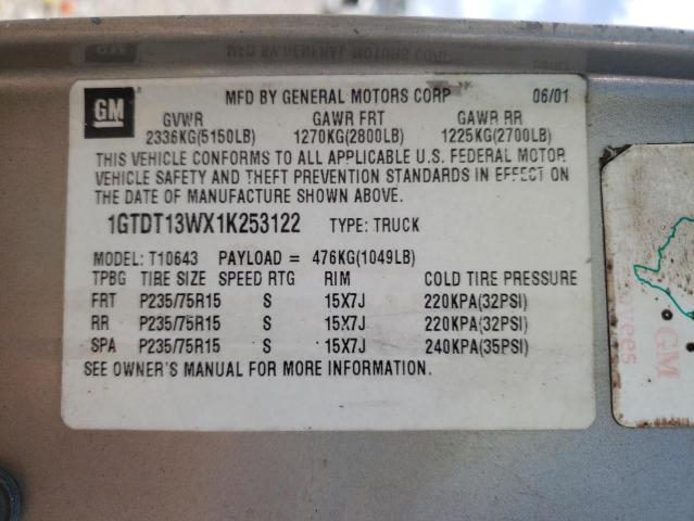 Photo 10 from auction – 2001 GMC SONOMA with VIN 1GTDT13WX1K253122